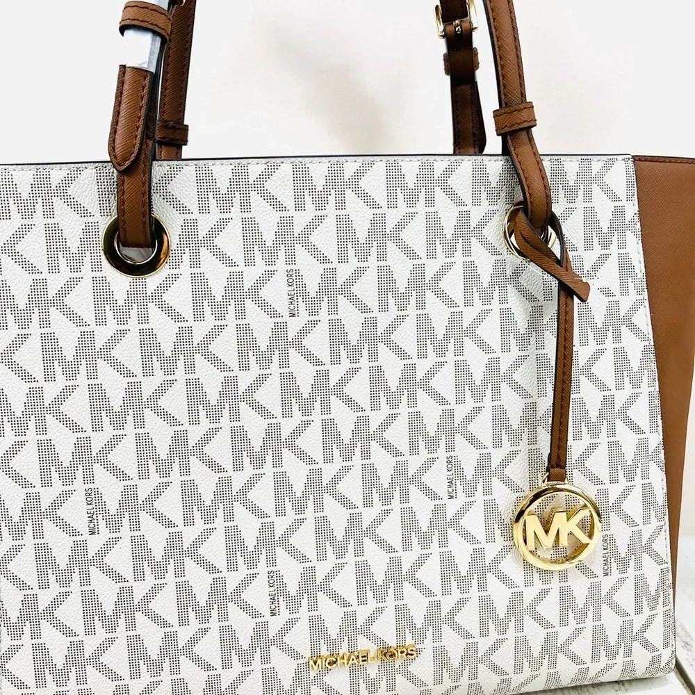 Michael Kors Signature Logo Walsh Medium Tote Vanilla Brown Shoulder Bag - Picture 3 of 12